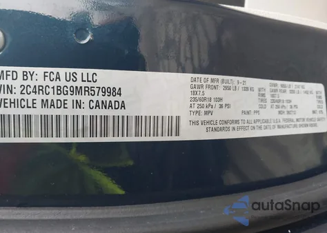 2021 Chrysler Pacifica Touring L z USA, uszkodzony, nr VIN 2C4RC1BG9MR579984